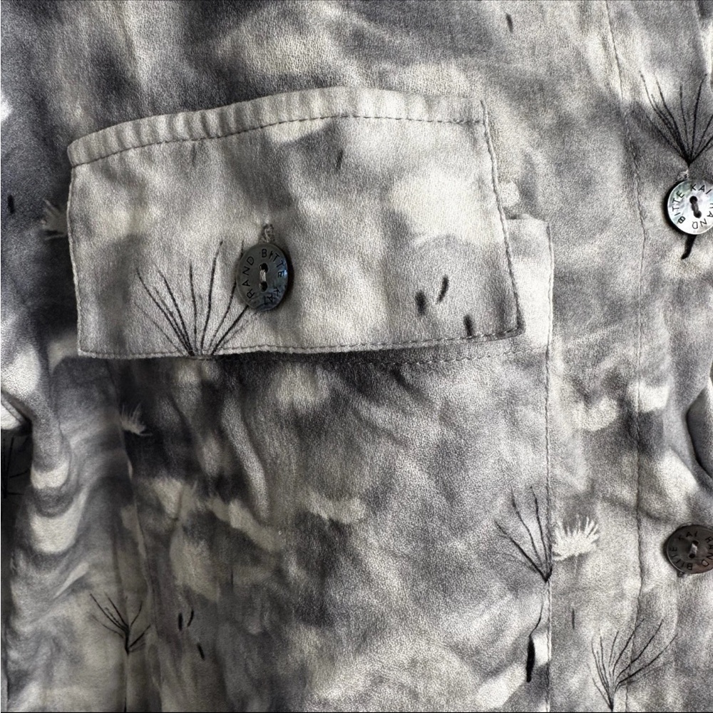 Bitte Kai Rand Cotton Shirt Dress Gray Dandelion Print Utility Pockets Sz M EUC - Picture 5 of 12
